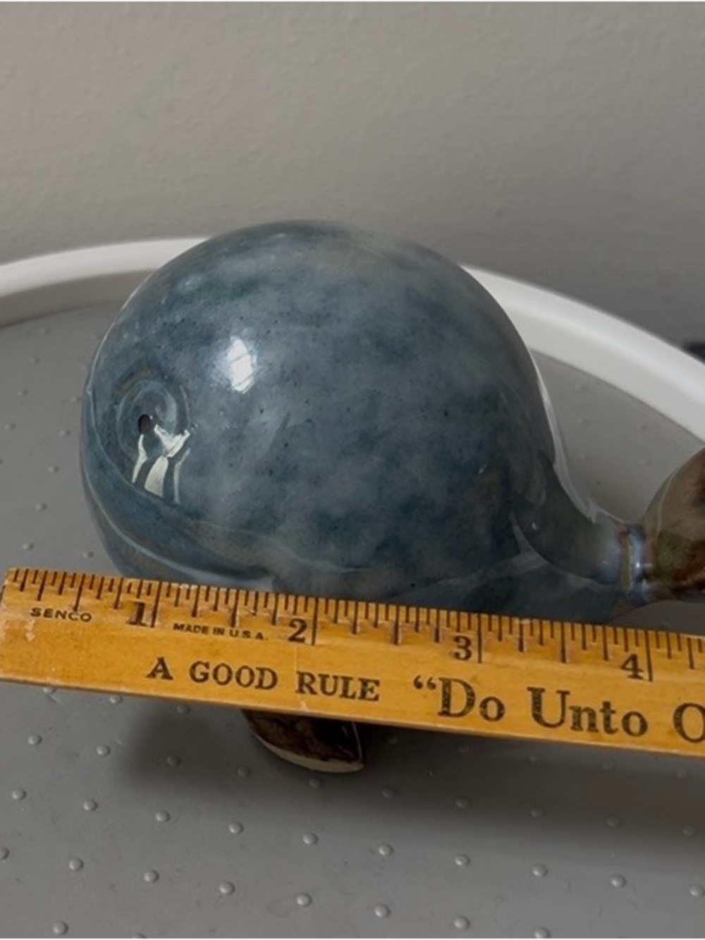 Whale Figurine Happy Pottery Glazed Ceramic Home Decor Blue Brown 5” - Picture 4 of 12